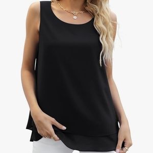 Women's Sleeveless Chiffon Tank Top Double Layers Casual Blouse Tunic-XXL
